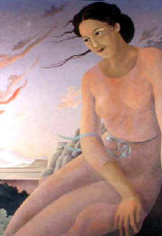 Seated woman with sunset