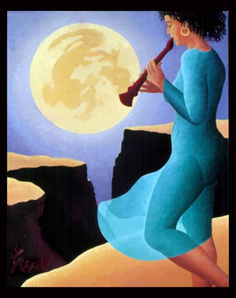 flute player in the moonlight